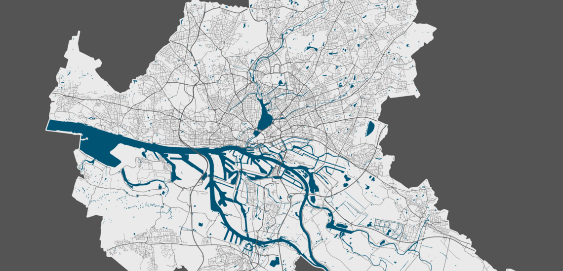 Das Bild zeigt eine Vektorkarte der Stadt Hamburg.